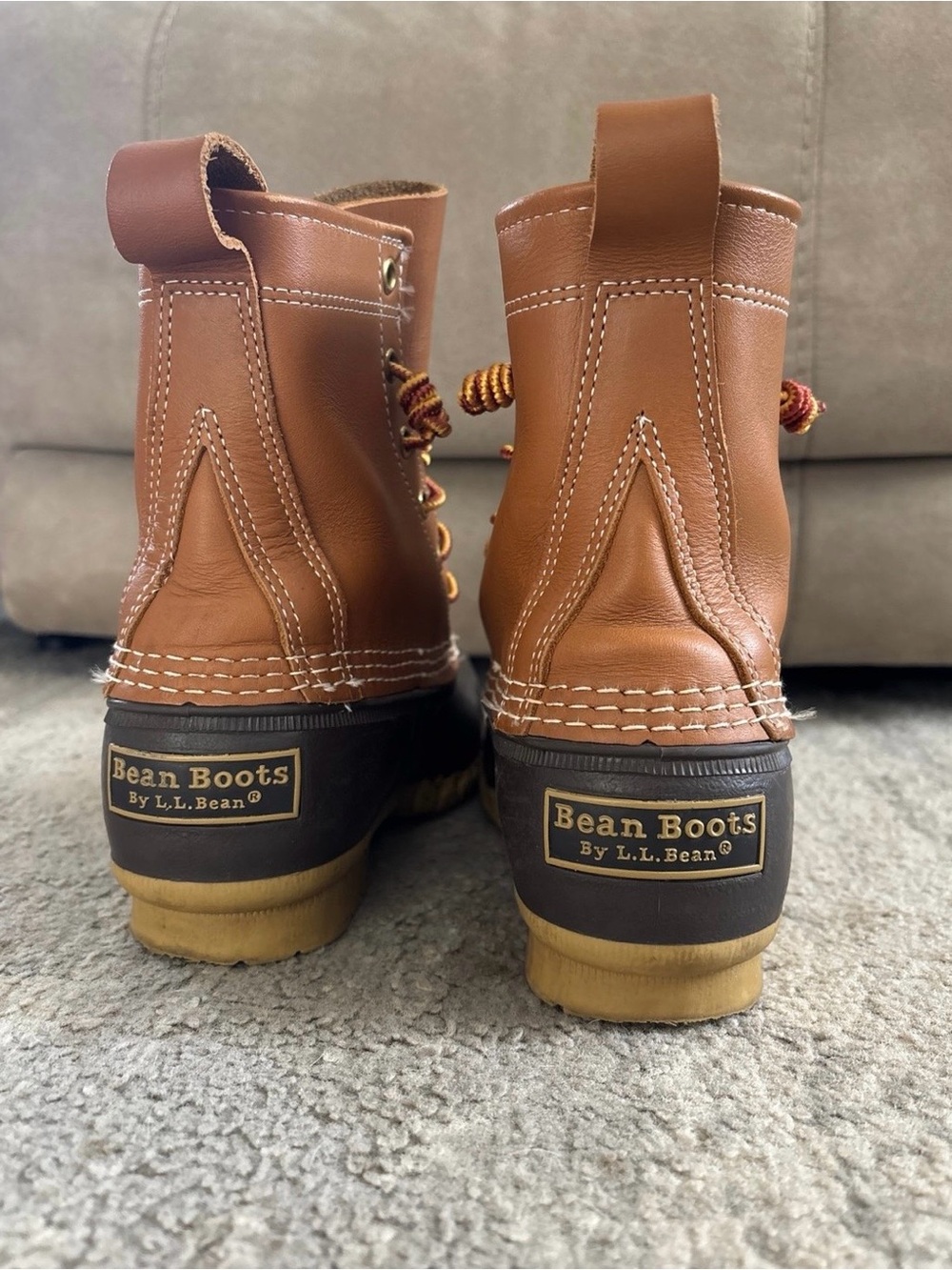 L.L. Bean Tan Leather Bean Boots with Dark Brown Soles